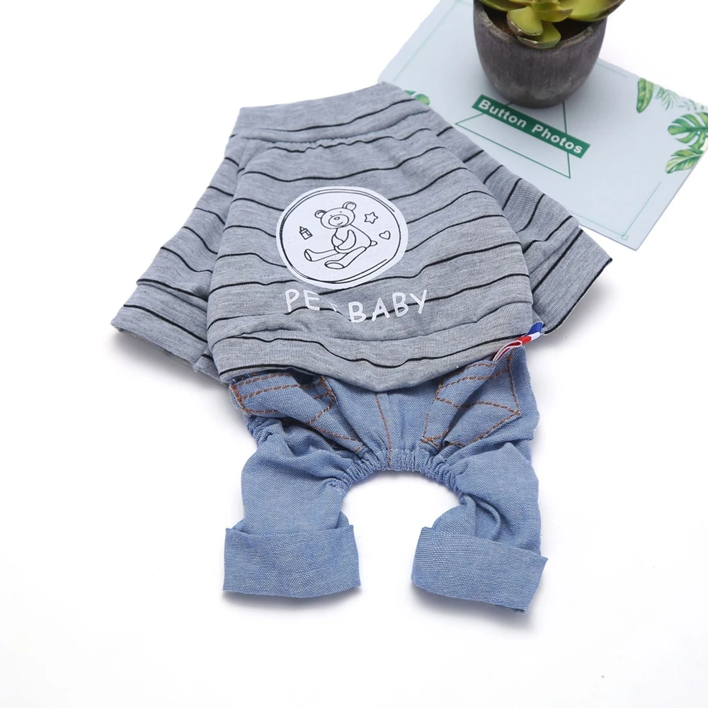 Полосатая футболка джинсовый костюм одежда для кошек и собак пальто