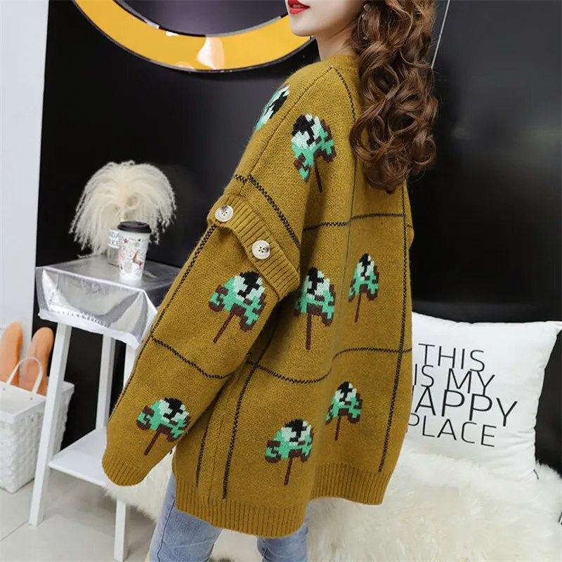 2019 sweater cardigan women loose early autumn and winter new solid color long-sleeved wild knitted jacket |