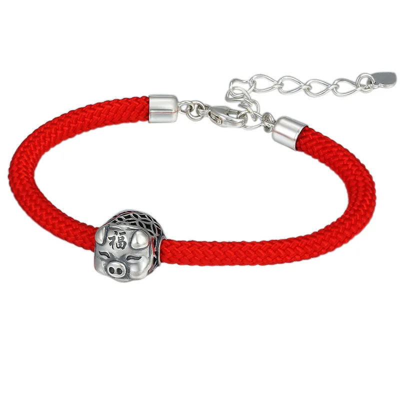 Подлинный 925 пробы серебряные ювелирные изделия модные простые свинки красная