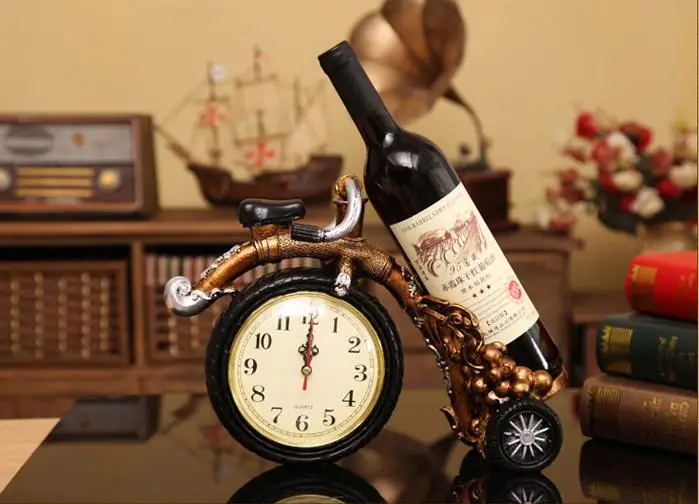 Creative Wine Bottle Holder of Tricycle With Clock Wheel