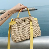 designer buckle woven straw bags womens shoulder messenger bag bohemian beach straw woven handbag tote handbags clutch purse
