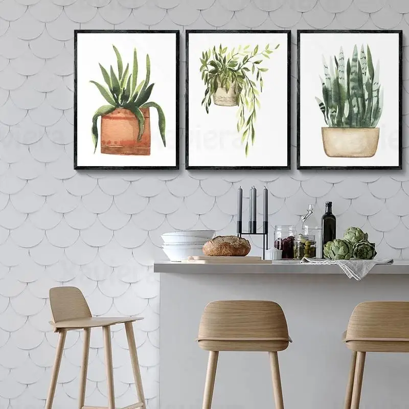 

Nordic Hand-Painted Potted Plants Canvas Painting Mural Decoration Poster Pictures Home Decoration Living Room Bedroom Wall Hang