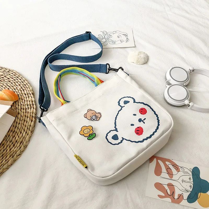 

Сумка-мессенджер с милым медведем для девушек, женская сумка, сумка на плечо, сумка для студентов, парусиновая Милая боковая сумка, сумки чер...