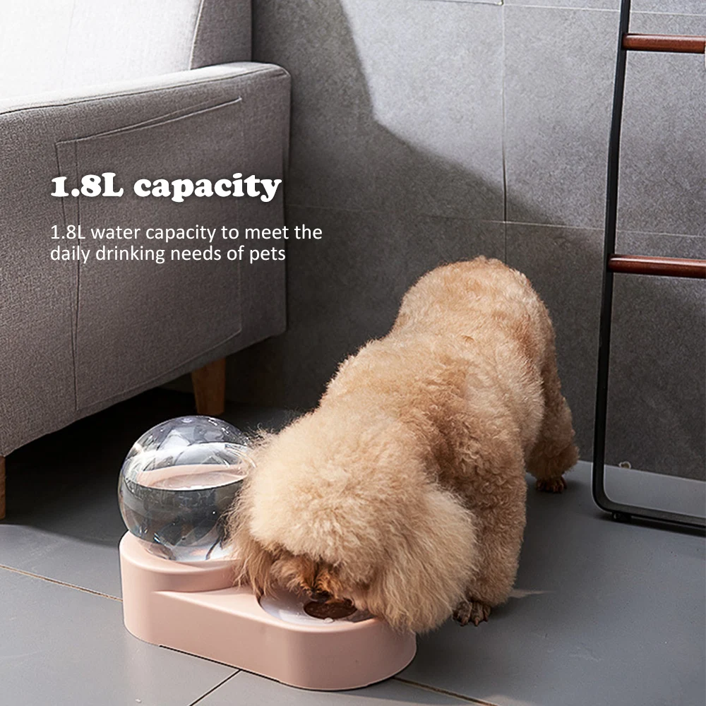 

Pet Cat Dog Water Food Feeder Automatic Dispenser 1.8L Bubble Container Stainless Steel Bowl For Drinking Eating 2021