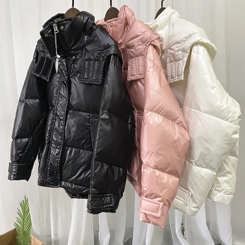 Fitaylor/зимняя короткая куртка с капюшоном для женщин 90% белого утиного пуха