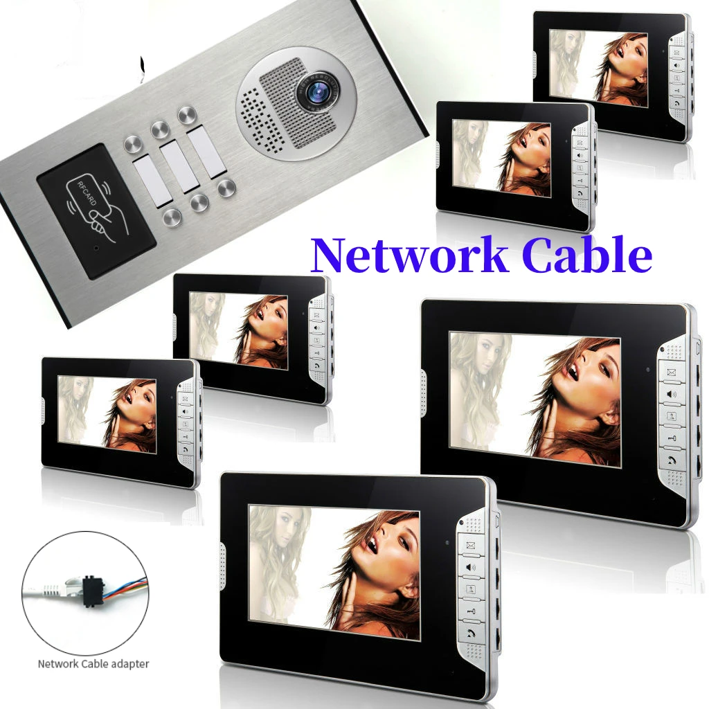 

6-дюймовый домашний видеодомофон, домофон с радиочастотной идентификацией, HD 1000TVL, камера дверного звонка с 6 кнопками и 6 мониторами