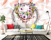 customized 3d leaf deer head flower nordic modern minimalist tv bedroom living room decoration background wall paper