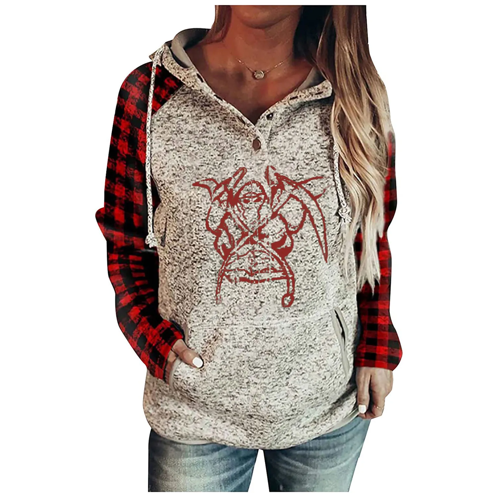 

Snowman Drawstring Pullover Pocket Buttons Sweatshirt Women Hooded Women's Hoodies & Sweatshirts Sweatshirt Pullover