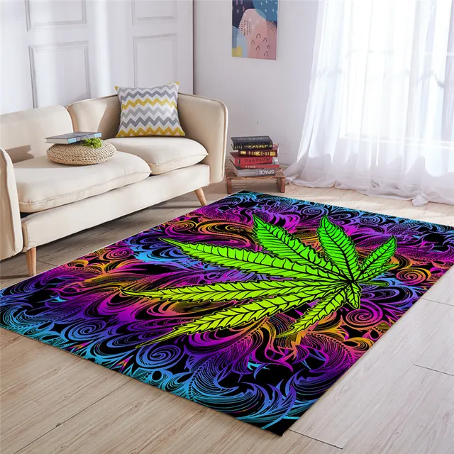 BlessLiving Trippy Living Room Rug Green Leaf Maple Floor Carpet Psychedelic Large Rug For Bedroom Colorful Tapis Salon Dropship 2