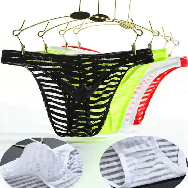 

Men G-string Thong Pants See Through Transparent Lace Sexy Solid Color Seamless Underwear Low Waist Men Briefs