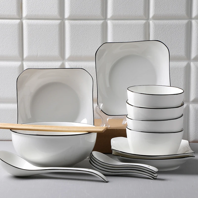 

White Nordic Plate Set Modern Simple Ceramic Plate Set Dishes and Plates Sets Home Pratos De Jantar Conjunto Dinner Set DJ60PS