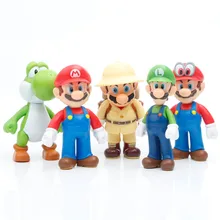 10CM Super Mario 5pcs/set anime model dolls mario bros Luigi yoshi toys action toy figure collect figurine kids birthday gifts
