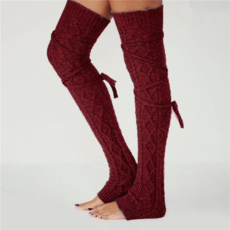 

GAOKE Winter Long Warm Leg Warmers Knitting Knee High Stocking Women Boot Topper Girls Stockings 7 Colors