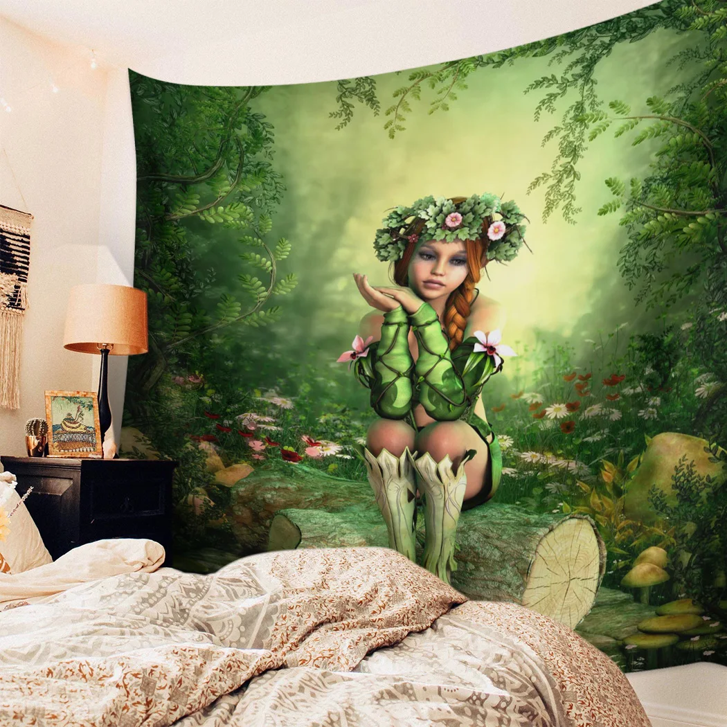 Деревянный венок для девочек зеленый Растительный гобелен Настенный Коврик