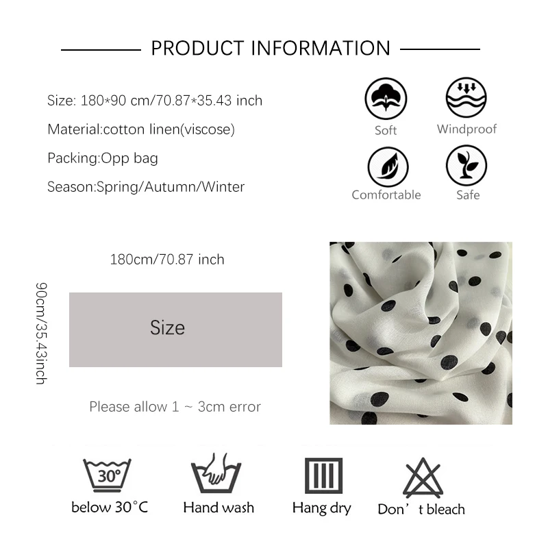 

Polka Dot Cotton Scarf Women Brand Design Viscose Soft Bandana Shawl Muslim Headscarf Wrap Soft Warm Foulard Spring Winter 2021