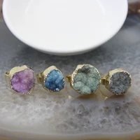 oval multi colors stone agates druzy adjustable ringsnatural quartz geode drusy women finger rings diy jewelry party gift