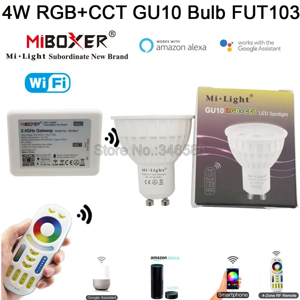Mi светильник 4W RGB+ CCT умный WiFi светодиодный светильник лампа GU10 AC85-265V 2,4G 4-зоны дистанционного управления/смартфон приложение/Alexa Google Голосовое управление