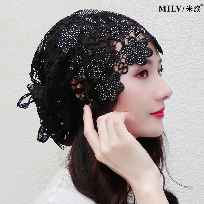 Женская кружевная Вязаная Шапка-бини с цветочным рисунком | Аксессуары для