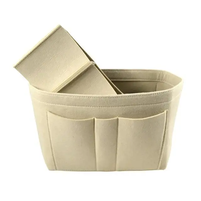 

MOONBIFFY Makeup Bag Felt Cloth Insert Bag Organizer Makeup Handbag Travel Insert Handbag Portable Cosmetic Bags Make up Box