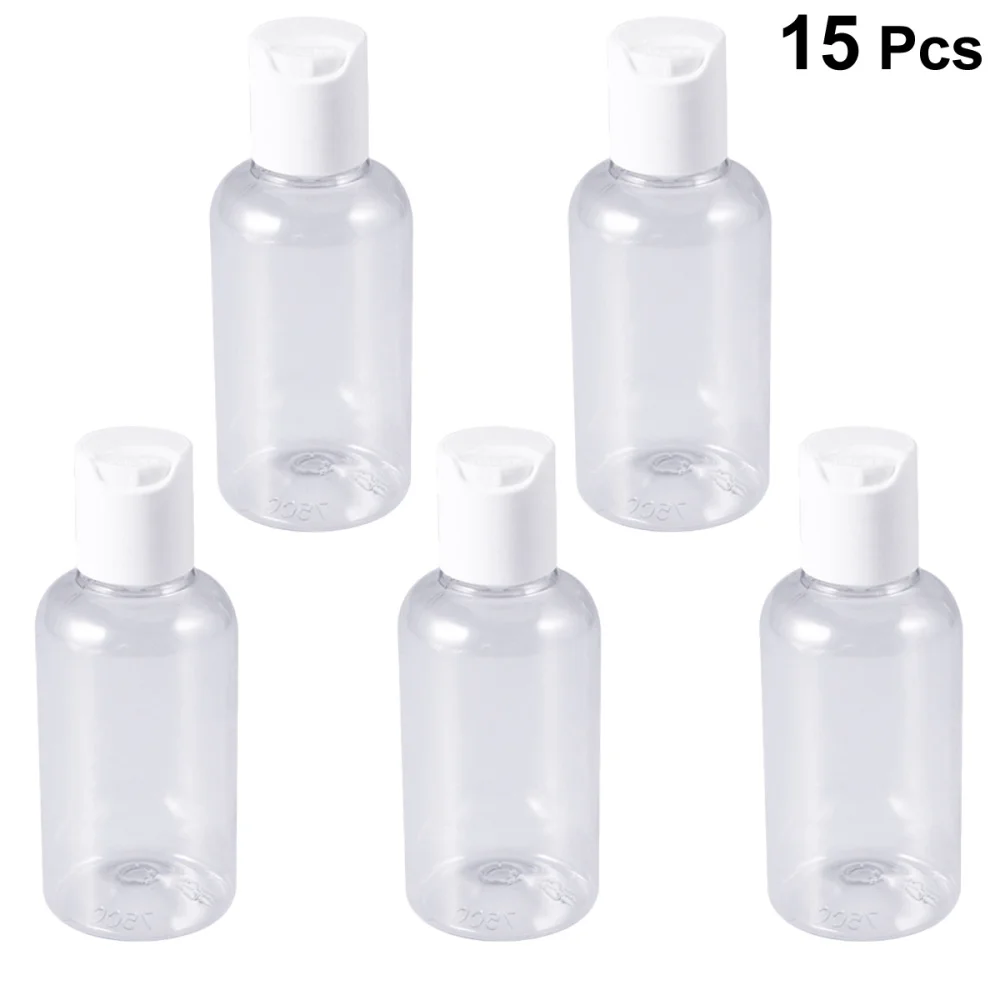 

15pcs 75ml Refillable Bottle Press Cap Travel Bottle Storage Container for Shampoo Cream Lotion (Random Cap Color)