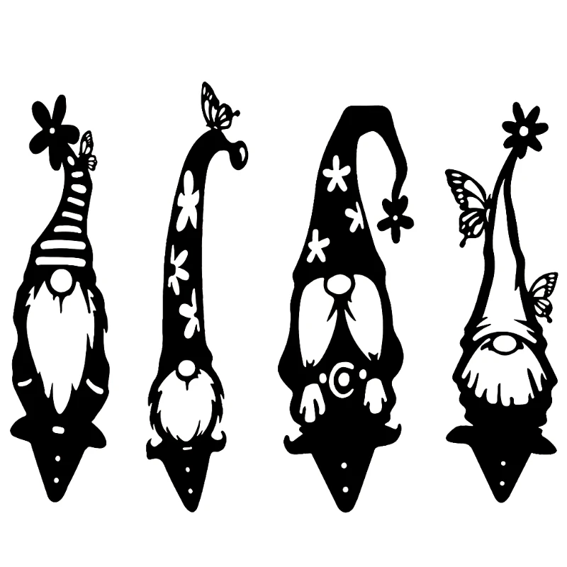 

G6DA Set of 4 Christmas Gnomes Metal Silhouettes Garden Ornament Outdoor Decoration Yard Sign Stake Statue Lawn Decor