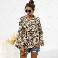 summer shirt women clothes fashion leopard print flared sleeve v neck tops and blouses casual loose streetwear blouses chemise
