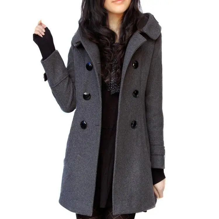 

2021 Winter Women Long Coats Hooded Cashmere Woolen Cotton Coats/Jackets Women Casual Slim Plus Size Woolen Long Tench Coat