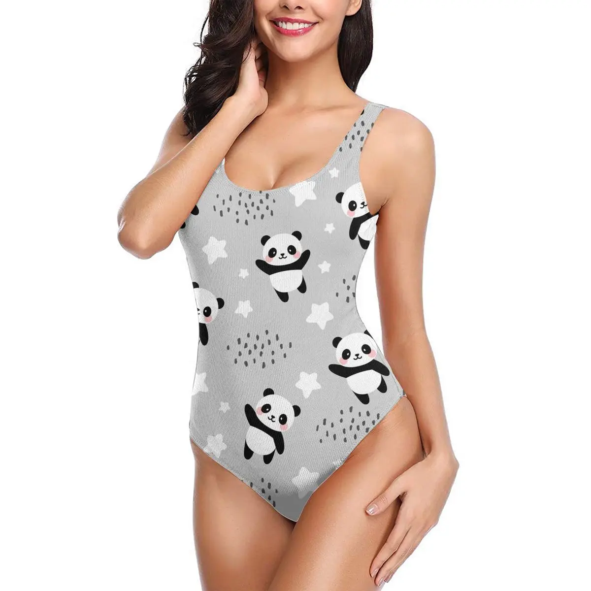 

Женский слитный купальник с изображением милой панды, летающей в небе, с облаками и звездами, женский купальный костюм