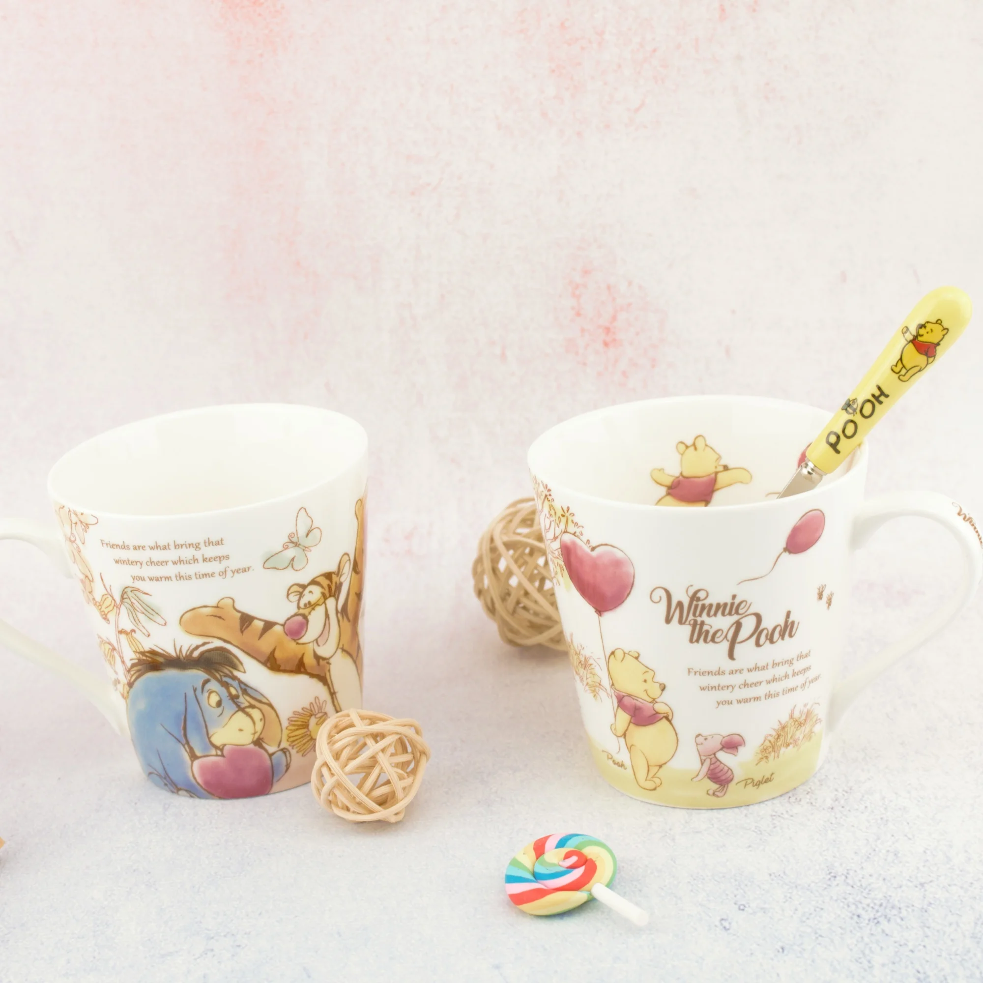 Taza de cer&aacute;mica de personajes de dibujos animados de Disney, Winnie the Pooh, Taza de cer&aacute;mica creativa, taza de agua de boca grande para pareja-1