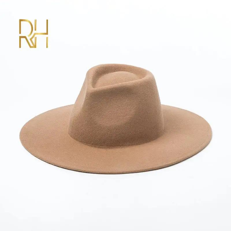 Женский шерстяной джазовый Топ фетровая шляпа с большими полями в вогнутой форме