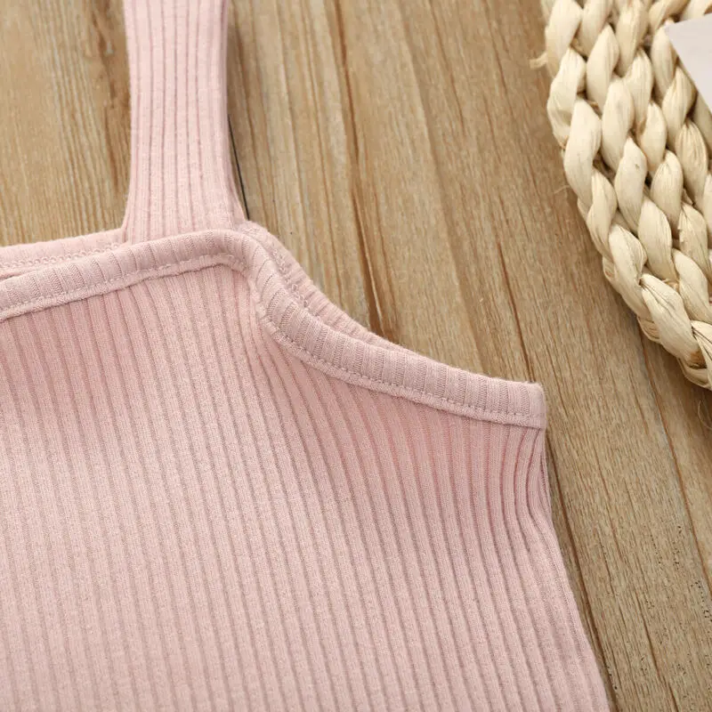 

2020 Summer Baby Clothing Toddler Baby Girl Ruffle Knitted Ribbed Ruffled Bodysuit Jumpsuit Sleeveless Solid Outfits Clothes