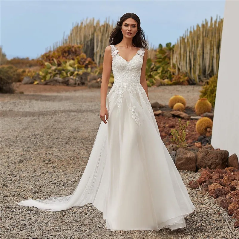 

Vestido de Noiva 2021 Stunning off White Wedding Dress Boho Beach Bridal Dresses Lace Vintage Bohemian Wedding Gowns V Neck