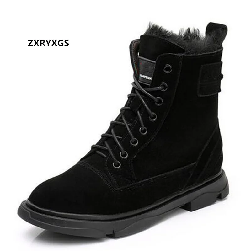 

ZXRYXGS Frosted Cowhide Winter Martin Boots Women Shoes Snow Boots 2021 Ealgance Temperament Motorcycle Boots Large Size Shoes