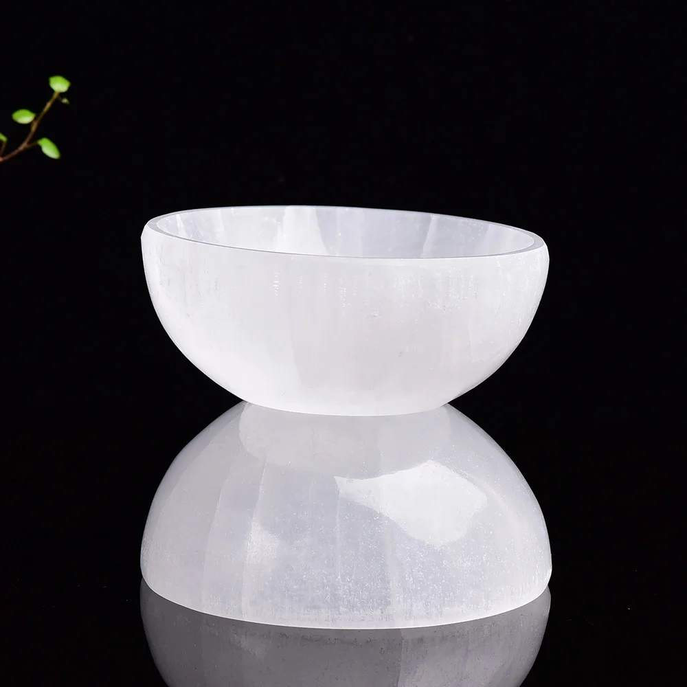 

High Quality hand carved natural gypsum circular Shape bowl healing ability selenite bowls crystals stone craft home decoration