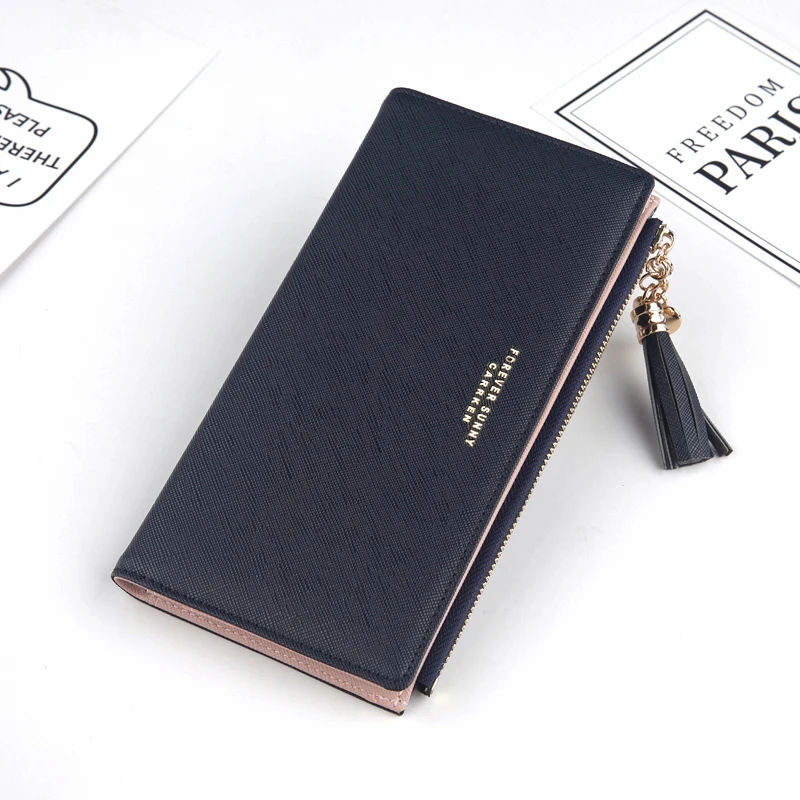 

Women Long Wallet Fashion Tassel Zipper Phone Case Crossed Grain PU Leather Coin Purse Card Holder Cute Pink Wallets For Girls
