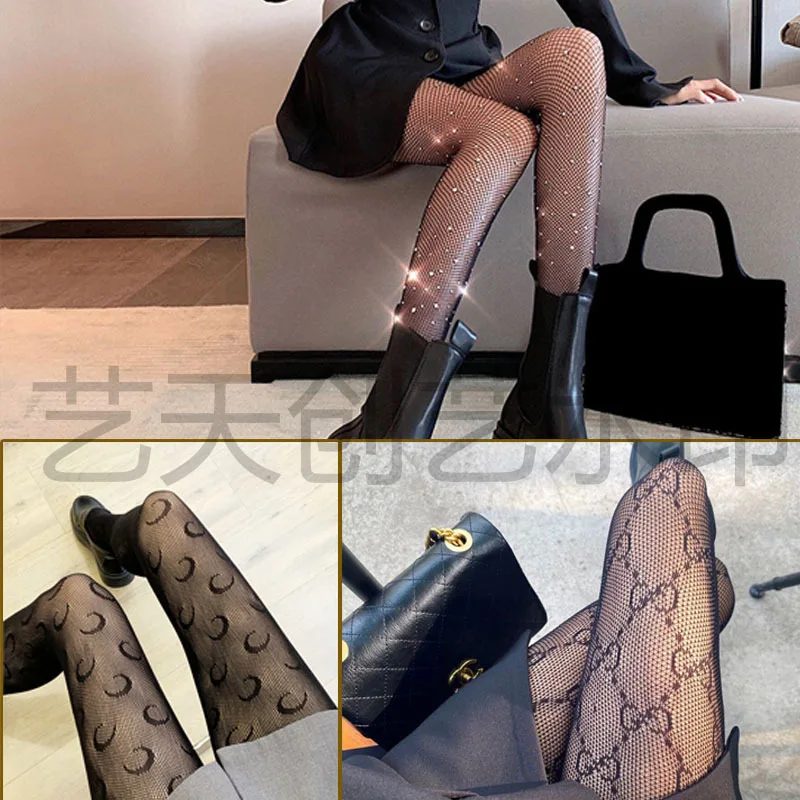 

Women's Stockings Long 2021 Sexy FishNet Stockings Knee Letter Transparent Hollow Out Elastic Black Thigh High Socks Mesh Female
