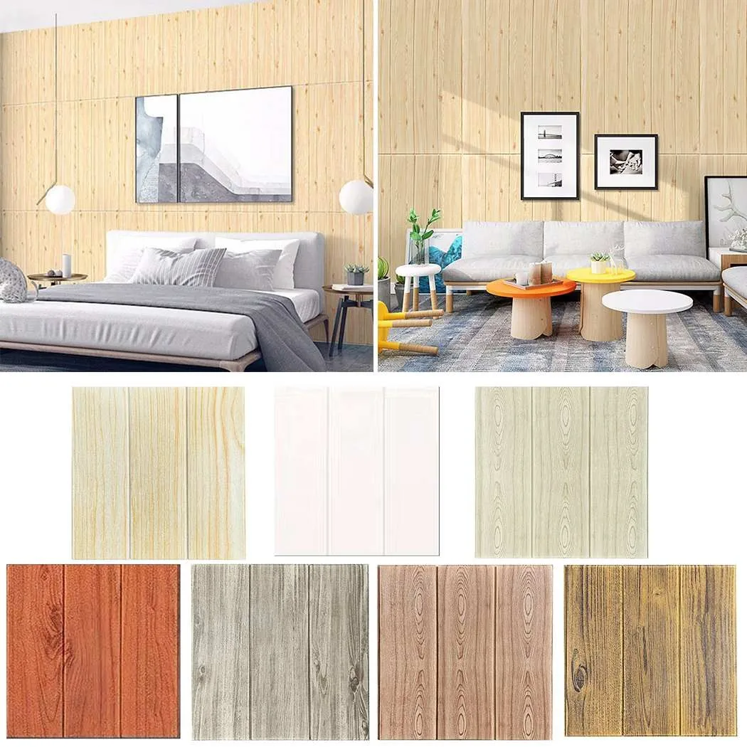

3D Background Wall Wood Grain Foam Waterproof SelfAdhesive Thick Wall Stickers Kitchen Roof Ceiling Background Wall Decals