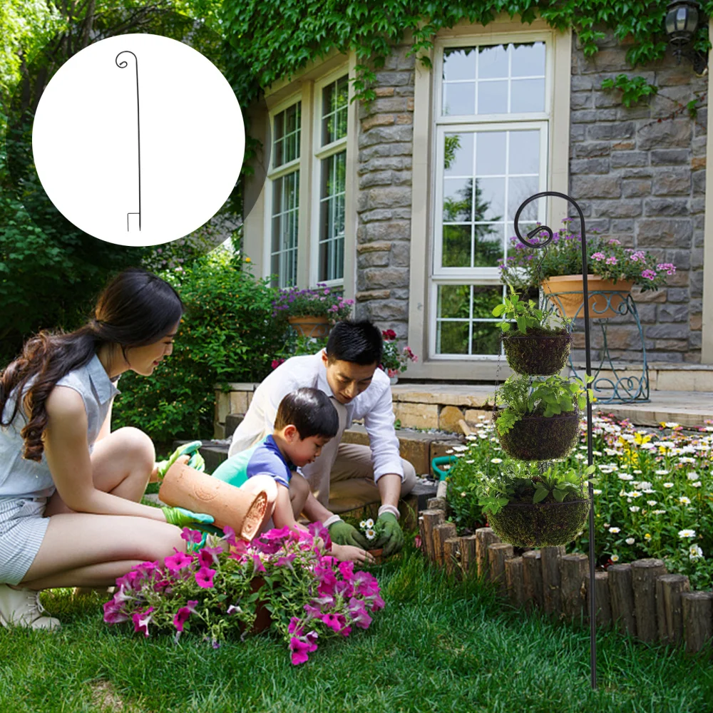 

2Pcs Durable Garden Insert Iron Rod Outdoor Ground Inserting Hook Black