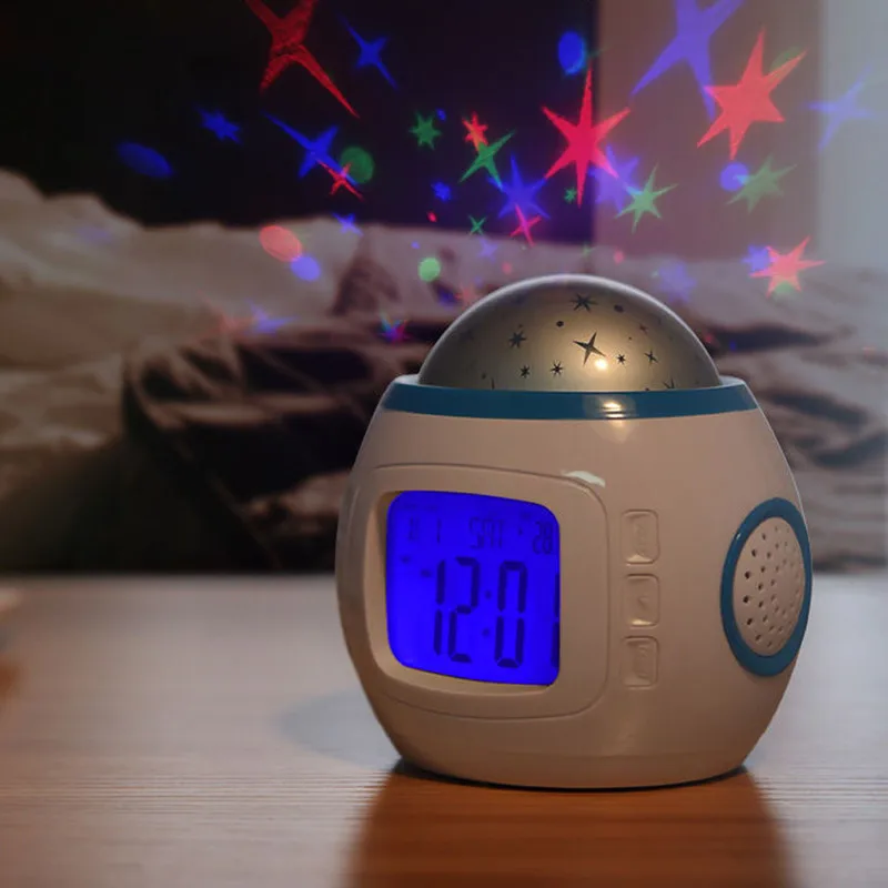 

Romantic starry sky projection clock natural sound music alarm clock student children mute sleepy electronic alarm clock clocks