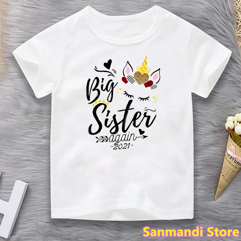 

Big Sister Again 2021 Graphic Print Tshirt For Girls Kids Clothes Unicorn Love T Shirt Kawaii Children Clothing Tumblr Tops Tee