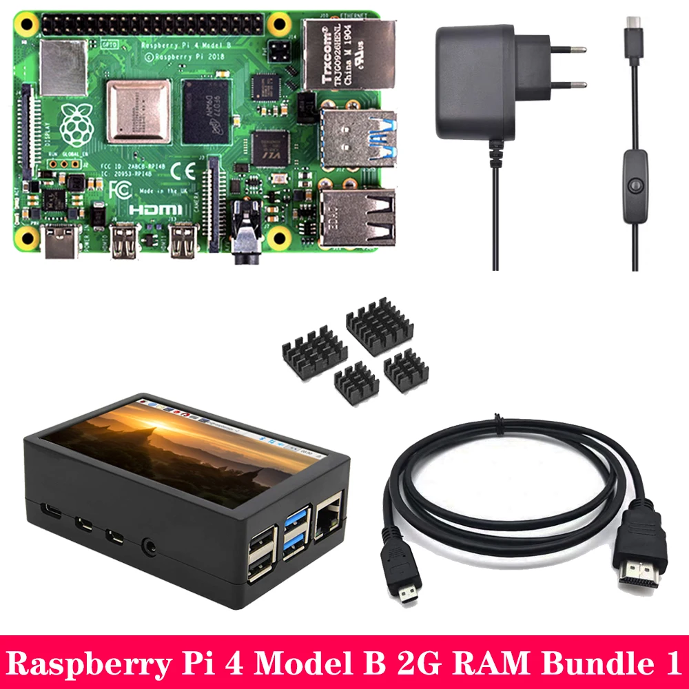 Raspberry Pi 4 Модель B 2 ГБ 4 ГБ ОЗУ с 3,5 дюймов TFT сенсорный экран ЖК-блок питания теплоотвод для Raspberry Pi 4B Pi4 B