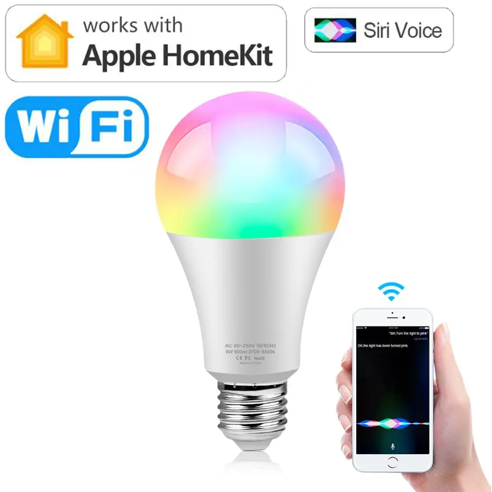 4/2/1 шт пачка светильник лампочка Смарт Wi Fi Apple Homekit Поддержка затемнения E27 с Siri AC 90