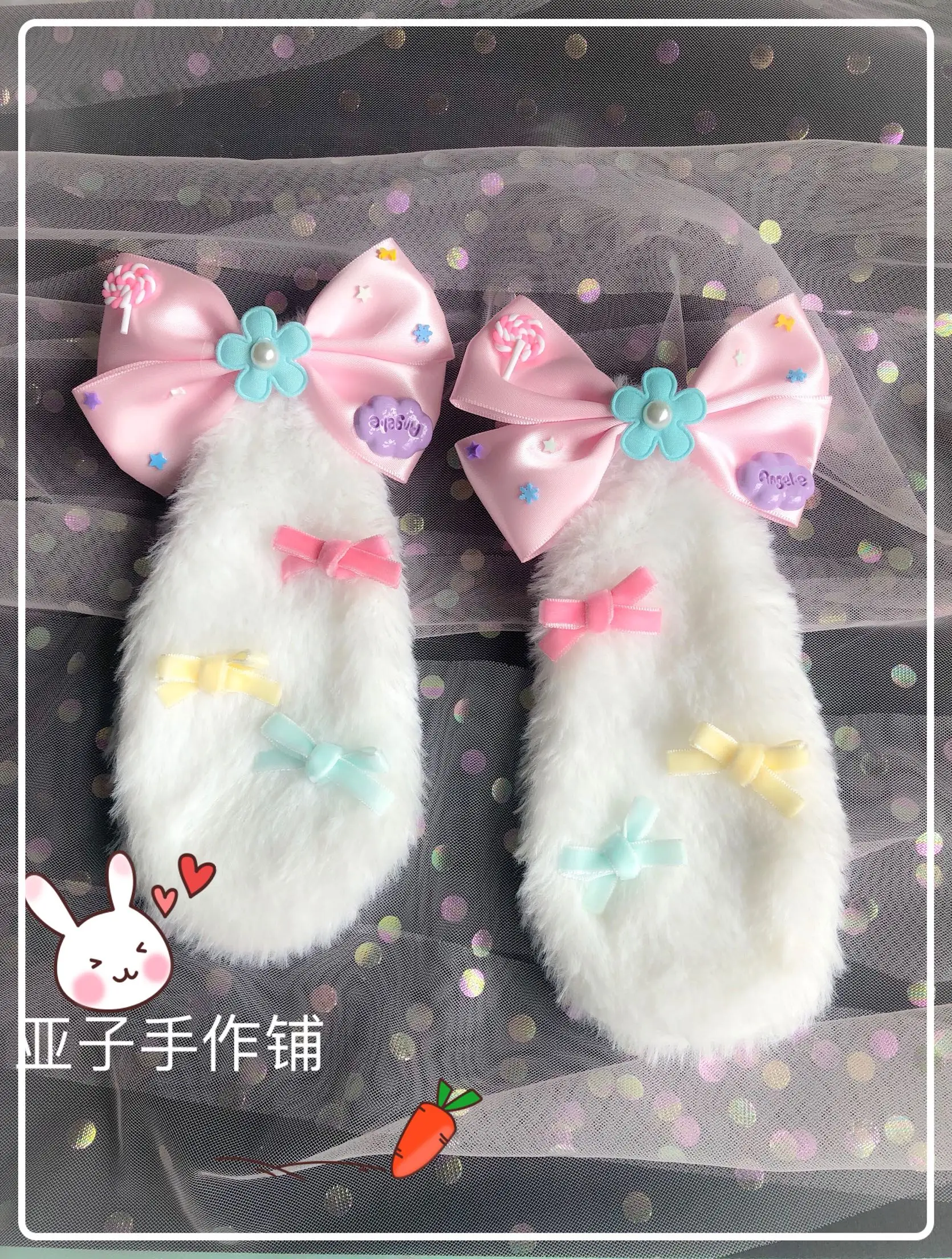 

Original Cute Plush Long Rabbit Ear Side Clip Detachable Anime Soft Girl Cosplay Lolita Girl Lop Ear Bow Hairpin Headwear