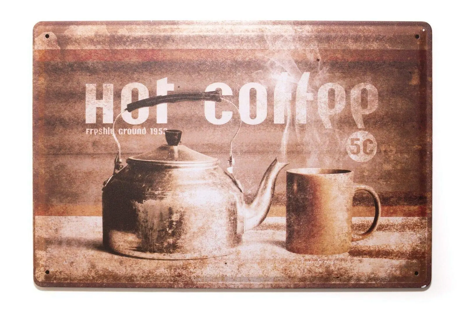

Hot Coffee with Pot,12"X8" Plaque Distressed Wall Metal Tin Sign for Home Bar Garden Kitchen Pub Bistro Wall Art Decor