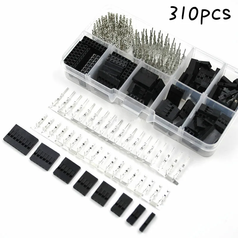 

310pcs/Set Dupont Wire Jumper Pin Header Connector Housing Kit Male Crimp Pins+Female Pin Connector Terminal Pitch With Box