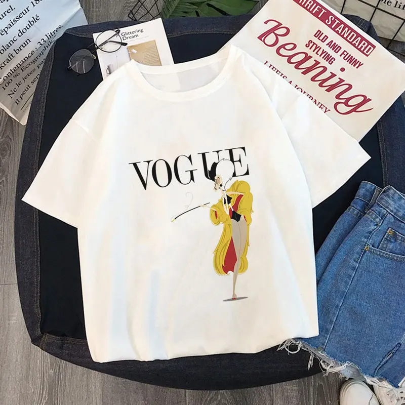 

Women VOGUE Beauty Elegant Posture Harajuku Streetwear Short Sleeve O-Neck Tops Tees Camisetas Mujer Summer Fashion T Shirt