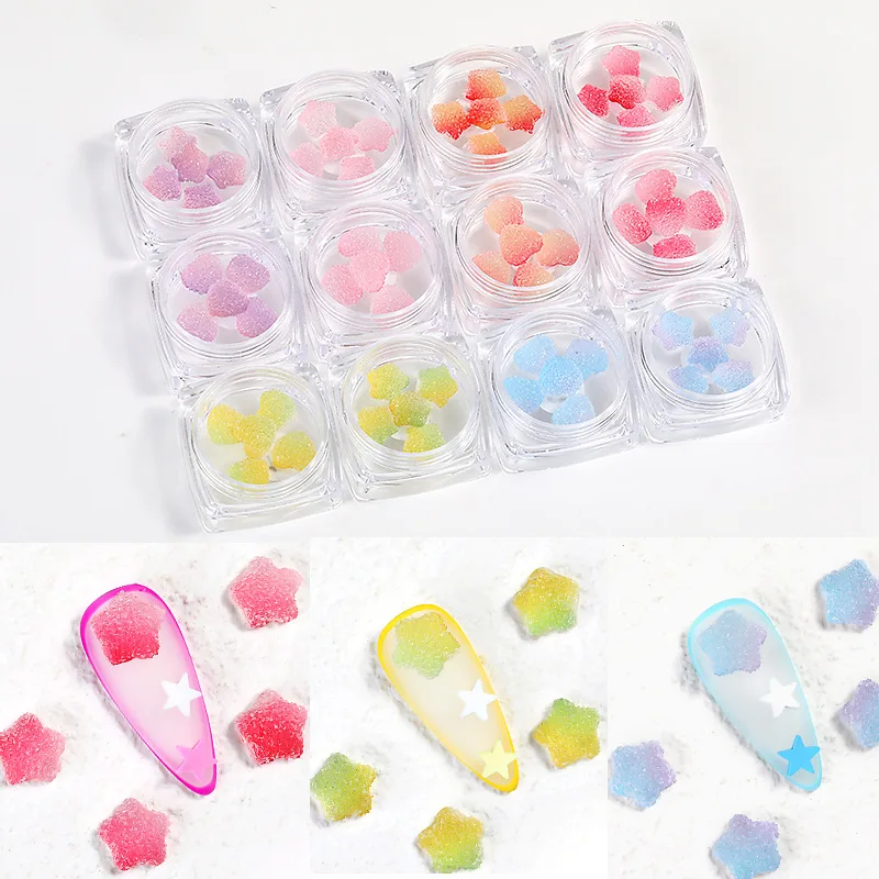 

1 Box 3D Heart Star Nail Art Decorations Gradient Colorful Soft Fudge Fruit Slice Sweet Candy DIY Accessories for Nails Manicure