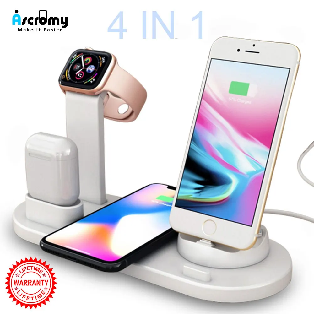 4 в 1 беспроводная зарядная док-станция для Apple Watch 3 2 airpods iPhone X XS Max XR 8 Plus Qi Быстрое беспроводное зарядное устройство Подставка