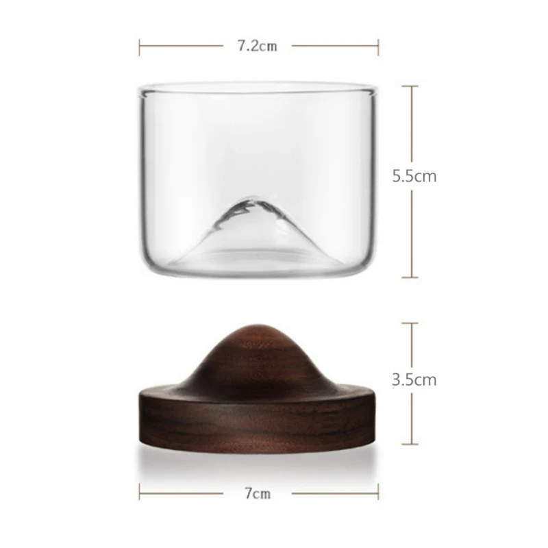 

New Small Mountain Whiskey Glass Cup Set Retro Fashion Transparent Glass With Wooden Base Unique Gift Household Teacup Barware