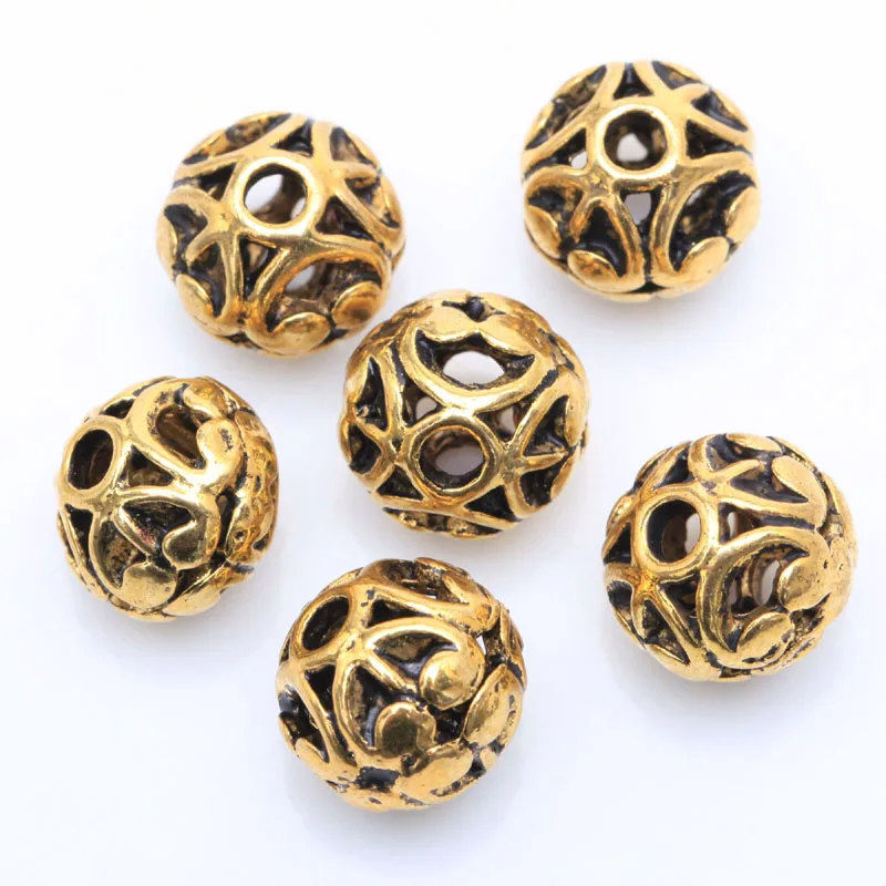 10 pcs Fashion Jewelry Making Silver/Gold/Bronze Tibetan silver Round Shaped Hollow Spacer Bead Finding with Hole about 2mm |
